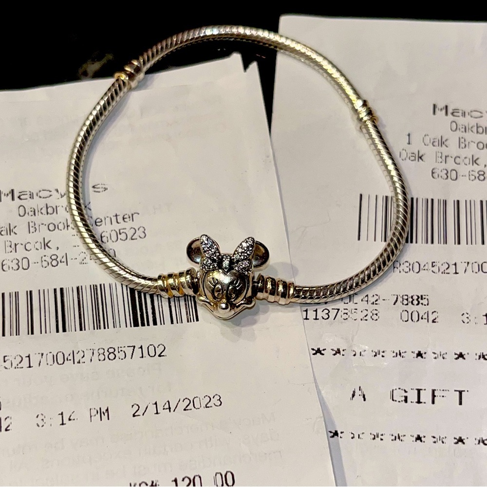 Disney Pandora Moments Pavé Minnie Mouse Clasp Snake Chain Bracelet